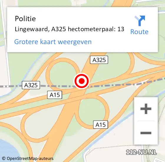 Locatie op kaart van de 112 melding: Politie Nijmegen, A325 hectometerpaal: 13 op 28 november 2021 13:11