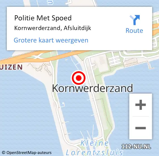 Locatie op kaart van de 112 melding: Politie Met Spoed Naar Kornwerderzand, Afsluitdijk op 28 november 2021 13:38