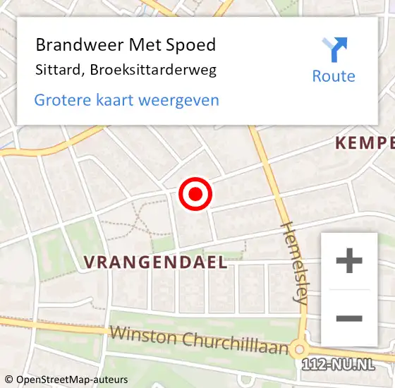 Locatie op kaart van de 112 melding: Brandweer Met Spoed Naar Sittard, Broeksittarderweg op 28 november 2021 14:17