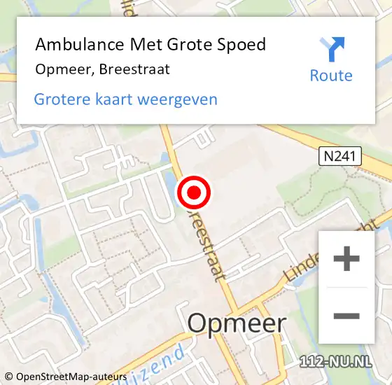 Locatie op kaart van de 112 melding: Ambulance Met Grote Spoed Naar Opmeer, Breestraat op 28 november 2021 15:04