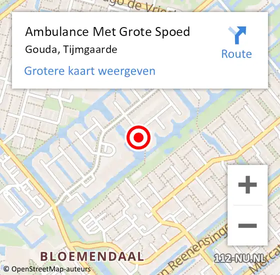 Locatie op kaart van de 112 melding: Ambulance Met Grote Spoed Naar Gouda, Tijmgaarde op 28 november 2021 15:06