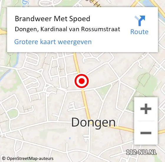 Locatie op kaart van de 112 melding: Brandweer Met Spoed Naar Dongen, Kardinaal van Rossumstraat op 28 november 2021 15:10