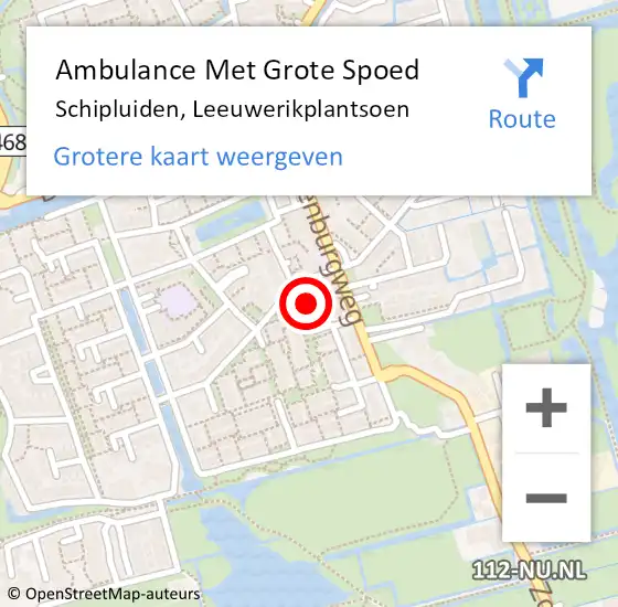 Locatie op kaart van de 112 melding: Ambulance Met Grote Spoed Naar Schipluiden, Leeuwerikplantsoen op 28 november 2021 15:23