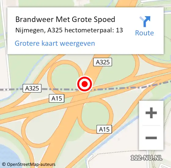Locatie op kaart van de 112 melding: Brandweer Met Grote Spoed Naar Nijmegen, A325 hectometerpaal: 13 op 28 november 2021 16:47