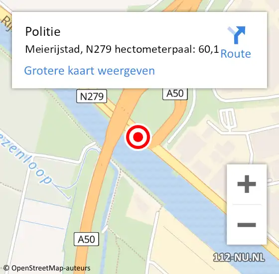 Locatie op kaart van de 112 melding: Politie Veghel, N279 hectometerpaal: 60,1 op 28 november 2021 16:56