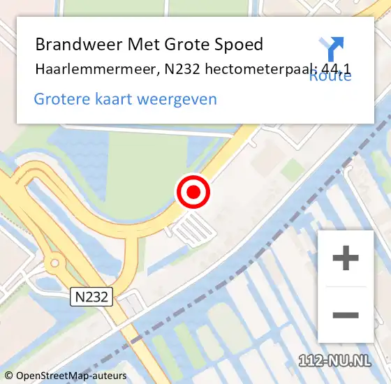 Locatie op kaart van de 112 melding: Brandweer Met Grote Spoed Naar Haarlemmermeer, N232 hectometerpaal: 44,1 op 28 november 2021 17:05