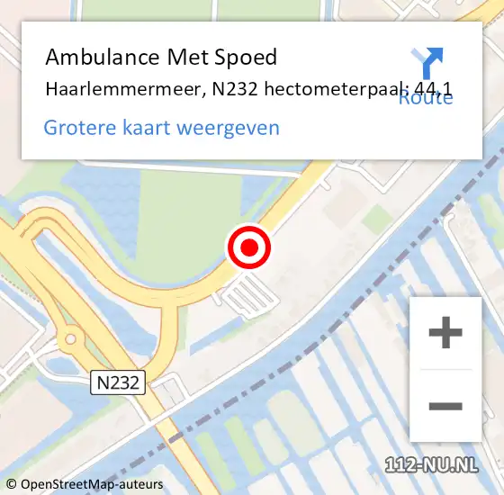Locatie op kaart van de 112 melding: Ambulance Met Spoed Naar Haarlemmermeer, N232 hectometerpaal: 44,1 op 28 november 2021 17:06