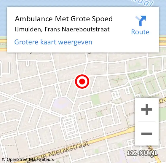 Locatie op kaart van de 112 melding: Ambulance Met Grote Spoed Naar IJmuiden, Frans Naereboutstraat op 28 november 2021 17:14