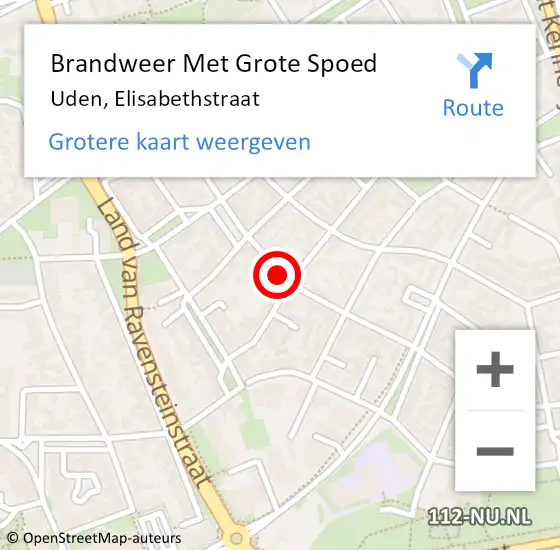 Locatie op kaart van de 112 melding: Brandweer Met Grote Spoed Naar Uden, Elisabethstraat op 28 november 2021 18:16