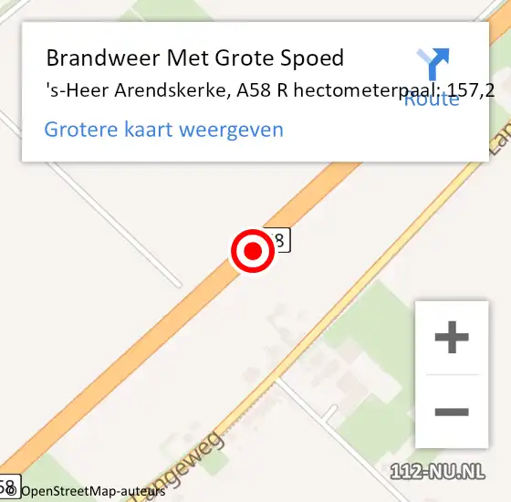 Locatie op kaart van de 112 melding: Brandweer Met Grote Spoed Naar 's-Heer Arendskerke, A58 R hectometerpaal: 157,2 op 30 juni 2014 18:24