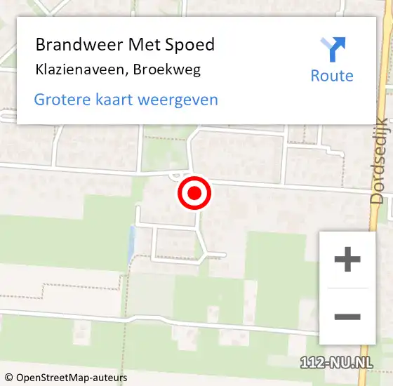 Locatie op kaart van de 112 melding: Brandweer Met Spoed Naar Klazienaveen, Broekweg op 28 november 2021 19:23