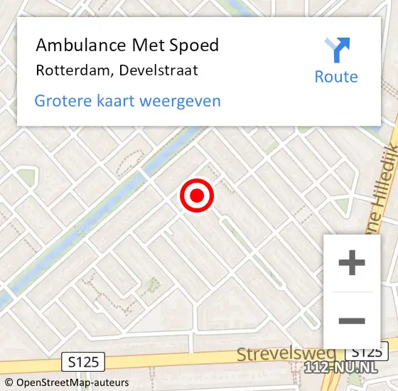 Locatie op kaart van de 112 melding: Ambulance Met Spoed Naar Rotterdam, Develstraat op 28 november 2021 19:25