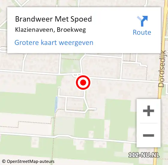 Locatie op kaart van de 112 melding: Brandweer Met Spoed Naar Klazienaveen, Broekweg op 28 november 2021 19:29