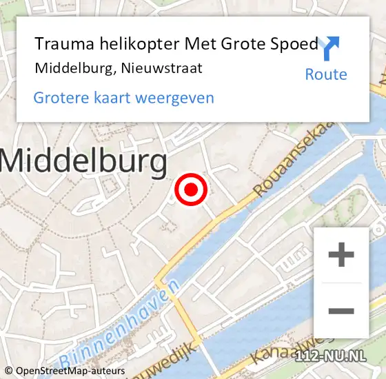 Locatie op kaart van de 112 melding: Trauma helikopter Met Grote Spoed Naar Middelburg, Nieuwstraat op 28 november 2021 19:36