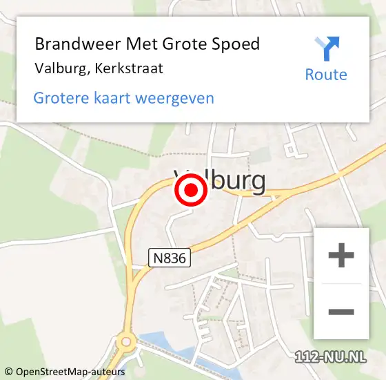 Locatie op kaart van de 112 melding: Brandweer Met Grote Spoed Naar Valburg, Kerkstraat op 28 november 2021 19:39