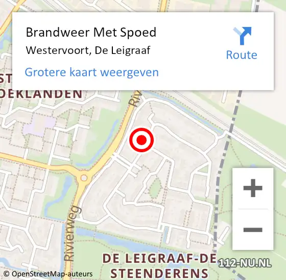 Locatie op kaart van de 112 melding: Brandweer Met Spoed Naar Westervoort, De Leigraaf op 28 november 2021 19:57