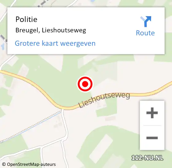 Locatie op kaart van de 112 melding: Politie Breugel, Lieshoutseweg op 28 november 2021 21:19