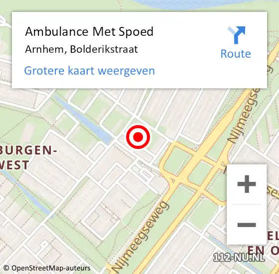 Locatie op kaart van de 112 melding: Ambulance Met Spoed Naar Arnhem, Bolderikstraat op 28 november 2021 21:29