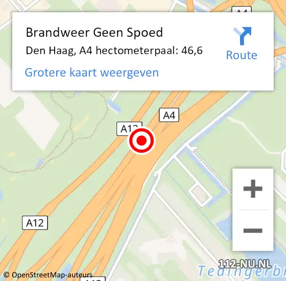 Locatie op kaart van de 112 melding: Brandweer Geen Spoed Naar Den Haag, A4 hectometerpaal: 46,6 op 28 november 2021 21:38