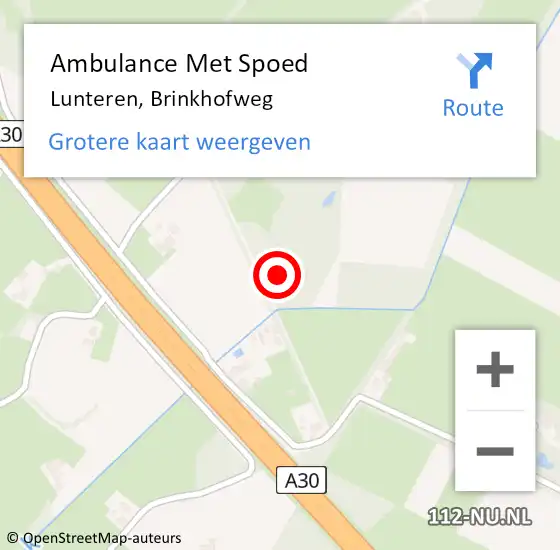 Locatie op kaart van de 112 melding: Ambulance Met Spoed Naar Lunteren, Brinkhofweg op 28 november 2021 22:07