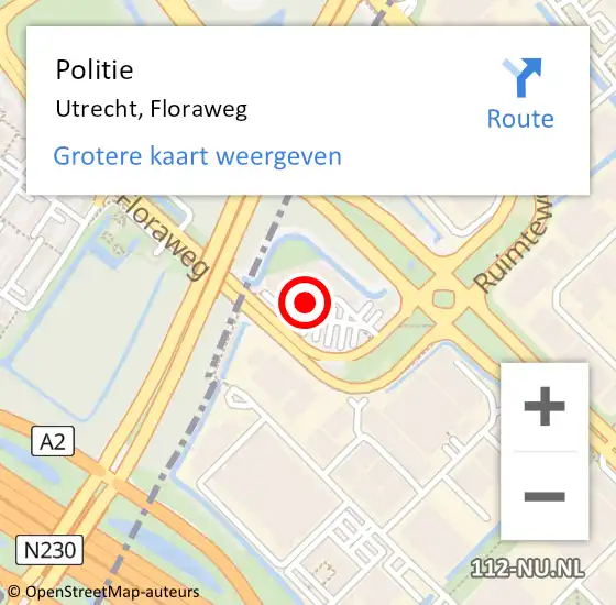 Locatie op kaart van de 112 melding: Politie Utrecht, Floraweg op 28 november 2021 22:35