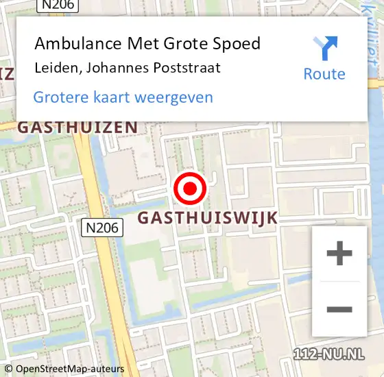 Locatie op kaart van de 112 melding: Ambulance Met Grote Spoed Naar Leiden, Johannes Poststraat op 28 november 2021 23:19