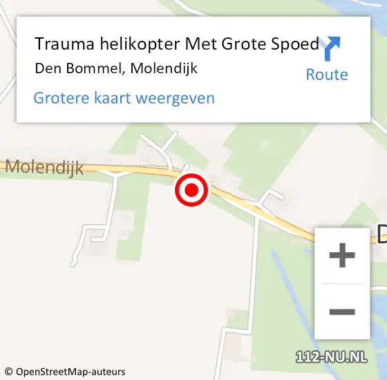 Locatie op kaart van de 112 melding: Trauma helikopter Met Grote Spoed Naar Den Bommel, Molendijk op 29 november 2021 00:32