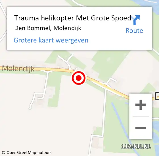 Locatie op kaart van de 112 melding: Trauma helikopter Met Grote Spoed Naar Den Bommel, Molendijk op 29 november 2021 00:33