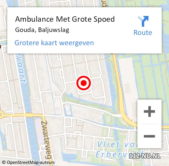 Locatie op kaart van de 112 melding: Ambulance Met Grote Spoed Naar Gouda, Baljuwslag op 29 november 2021 00:55