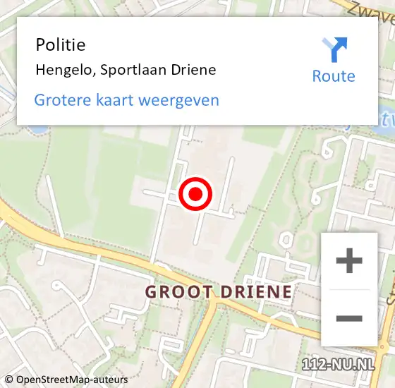 Locatie op kaart van de 112 melding: Politie Hengelo, Sportlaan Driene op 29 november 2021 01:08