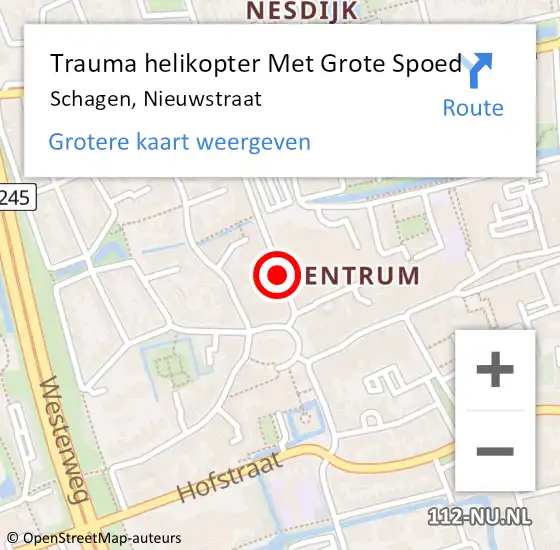 Locatie op kaart van de 112 melding: Trauma helikopter Met Grote Spoed Naar Schagen, Nieuwstraat op 29 november 2021 02:17