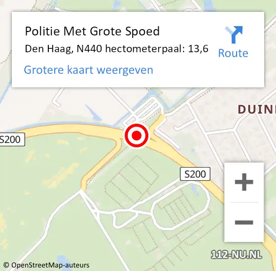 Locatie op kaart van de 112 melding: Politie Met Grote Spoed Naar Den Haag, N440 hectometerpaal: 13,6 op 29 november 2021 03:06