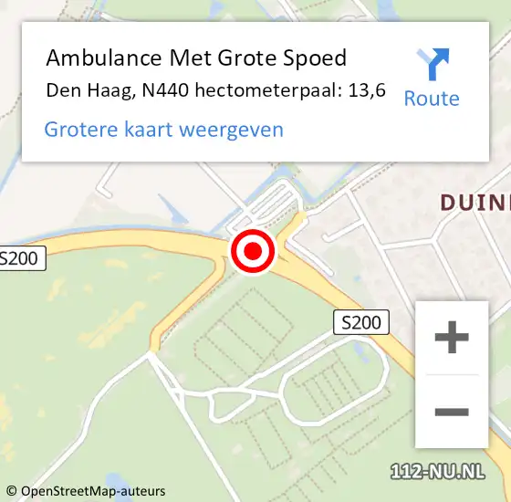 Locatie op kaart van de 112 melding: Ambulance Met Grote Spoed Naar Den Haag, N440 hectometerpaal: 13,6 op 29 november 2021 03:08