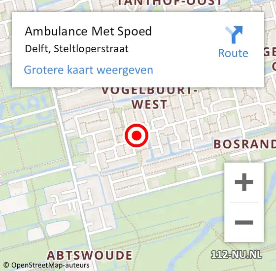 Locatie op kaart van de 112 melding: Ambulance Met Spoed Naar Delft, Steltloperstraat op 29 november 2021 04:02