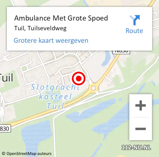 Locatie op kaart van de 112 melding: Ambulance Met Grote Spoed Naar Tuil, Tuilseveldweg op 29 november 2021 05:25