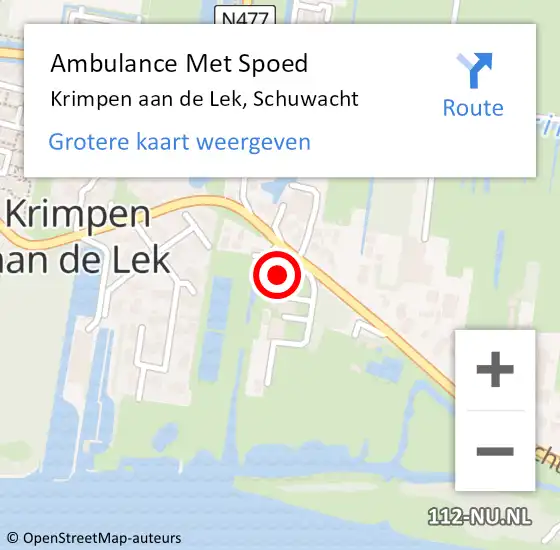 Locatie op kaart van de 112 melding: Ambulance Met Spoed Naar Krimpen aan de Lek, Schuwacht op 29 november 2021 05:30