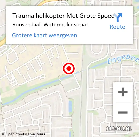 Locatie op kaart van de 112 melding: Trauma helikopter Met Grote Spoed Naar Roosendaal, Watermolenstraat op 29 november 2021 06:17