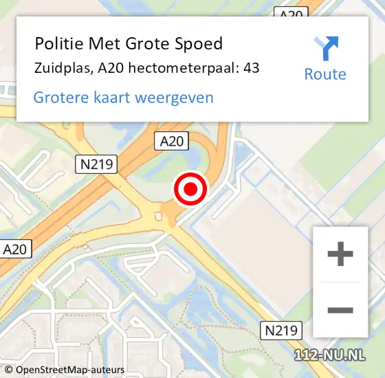 Locatie op kaart van de 112 melding: Politie Met Grote Spoed Naar Zuidplas, A20 hectometerpaal: 43 op 29 november 2021 06:31