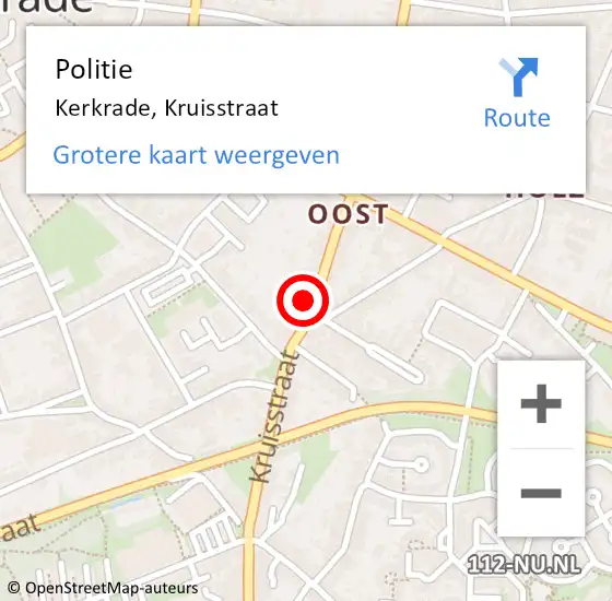 Locatie op kaart van de 112 melding: Politie Kerkrade, Kruisstraat op 29 november 2021 06:57