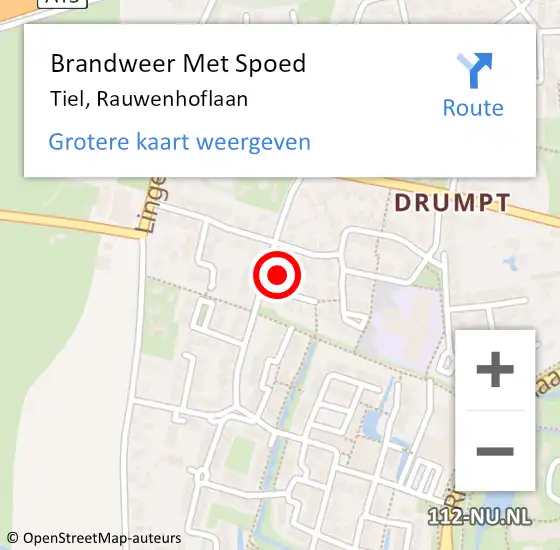 Locatie op kaart van de 112 melding: Brandweer Met Spoed Naar Tiel, Rauwenhoflaan op 29 november 2021 07:21