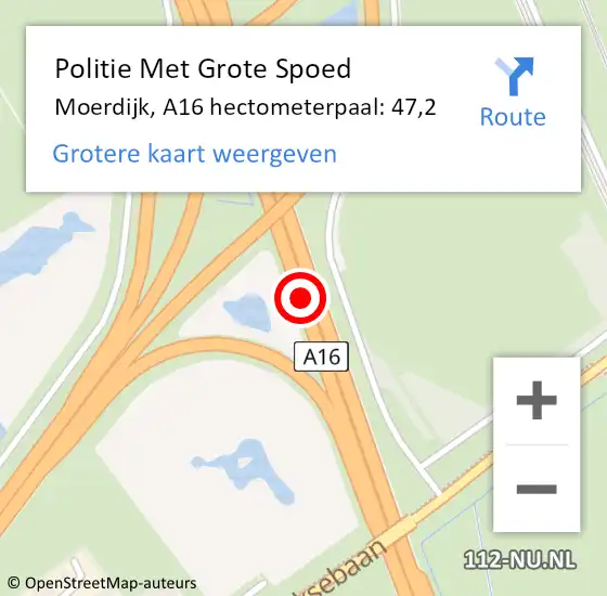 Locatie op kaart van de 112 melding: Politie Met Grote Spoed Naar Moerdijk, A16 hectometerpaal: 47,2 op 29 november 2021 07:26
