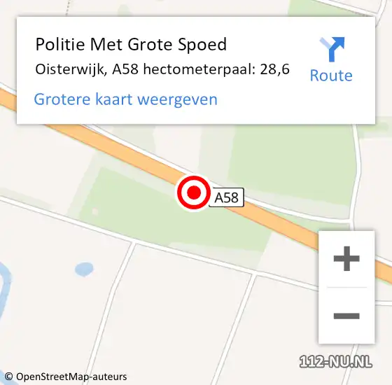 Locatie op kaart van de 112 melding: Politie Met Grote Spoed Naar Oisterwijk, A58 hectometerpaal: 28,6 op 29 november 2021 07:32