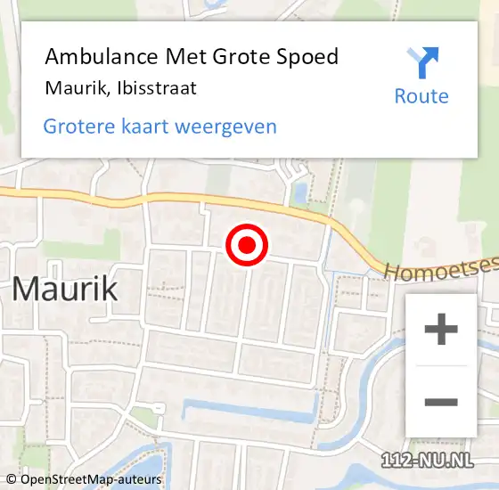 Locatie op kaart van de 112 melding: Ambulance Met Grote Spoed Naar Maurik, Ibisstraat op 29 november 2021 07:40