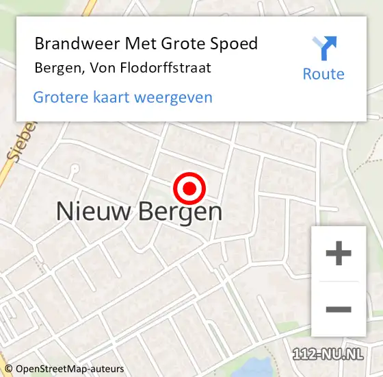 Locatie op kaart van de 112 melding: Brandweer Met Grote Spoed Naar Bergen, Von Flodorffstraat op 29 november 2021 07:44