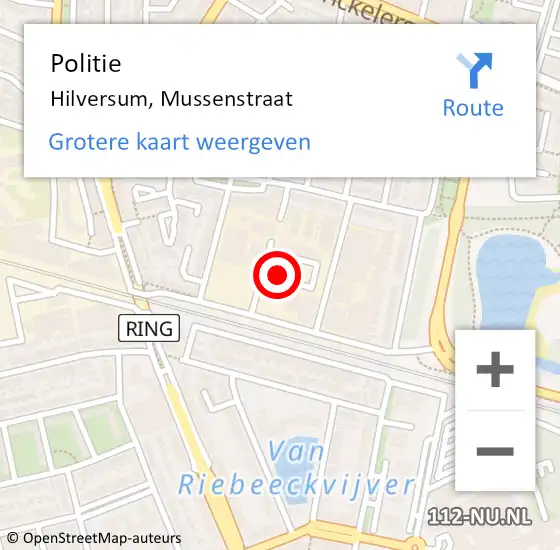 Locatie op kaart van de 112 melding: Politie Hilversum, Mussenstraat op 29 november 2021 07:53