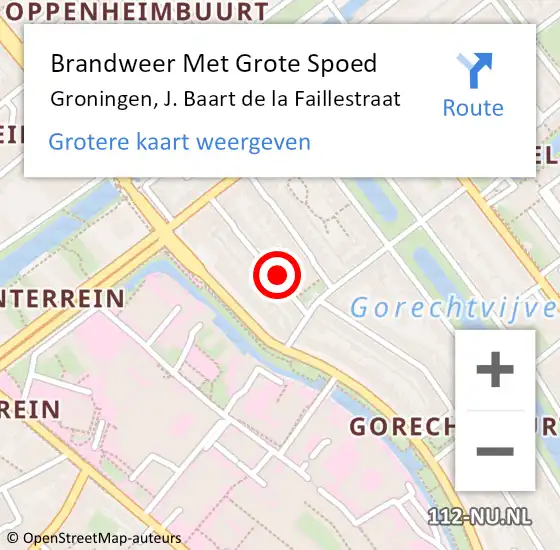 Locatie op kaart van de 112 melding: Brandweer Met Grote Spoed Naar Groningen, J. Baart de la Faillestraat op 29 november 2021 07:53