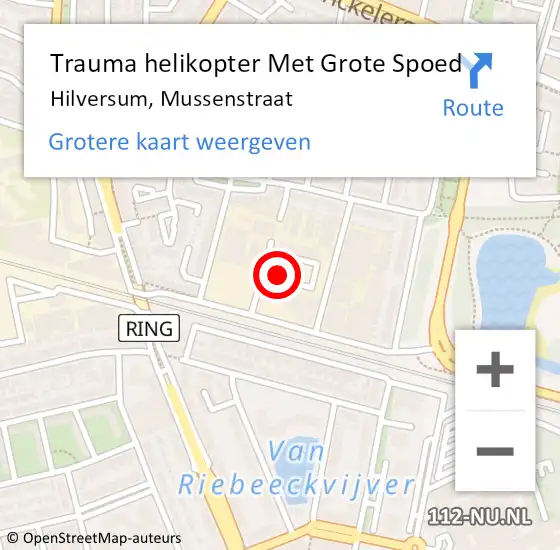 Locatie op kaart van de 112 melding: Trauma helikopter Met Grote Spoed Naar Hilversum, Mussenstraat op 29 november 2021 07:56