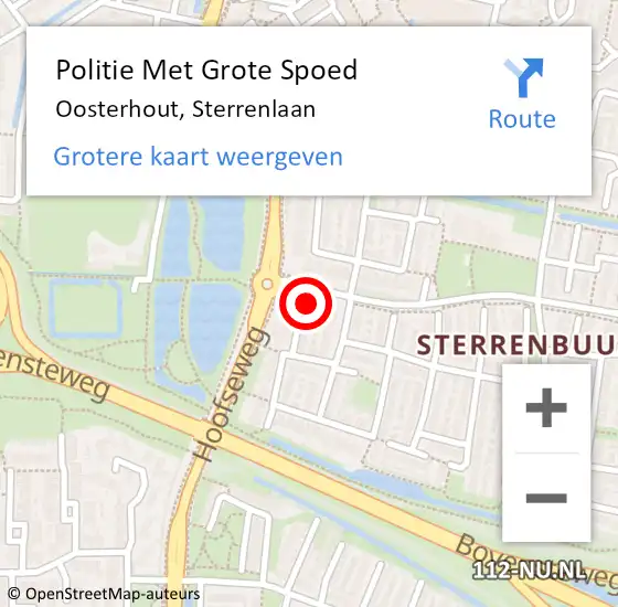 Locatie op kaart van de 112 melding: Politie Met Grote Spoed Naar Oosterhout, Sterrenlaan op 29 november 2021 09:11