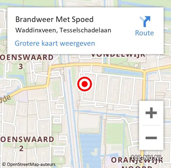 Locatie op kaart van de 112 melding: Brandweer Met Spoed Naar Waddinxveen, Tesselschadelaan op 29 november 2021 09:19