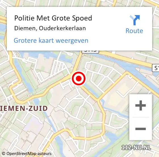 Locatie op kaart van de 112 melding: Politie Met Grote Spoed Naar Diemen, Ouderkerkerlaan op 29 november 2021 09:29